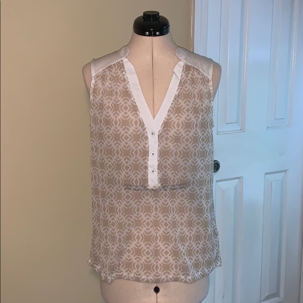 The Limited sheer cream and white pattern top